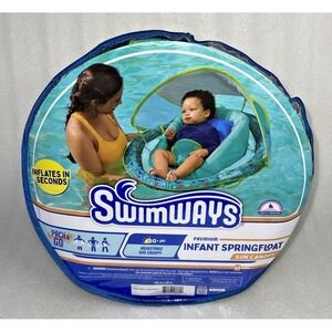 Swimways Premium Infant Baby SpringFloat Adjustable Sun Canopy Green & Blue 3+M